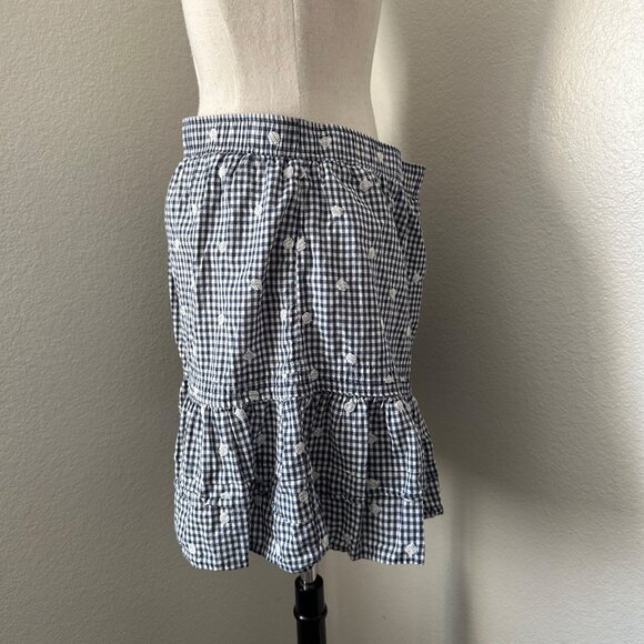 Madewell Embroidered Pintuck Tiered Navy Gingham Mini Skirt Sz L - Picture 4 of 8